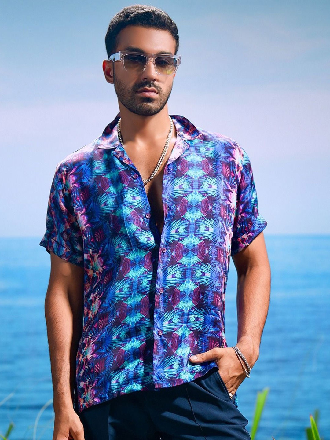 

ASUKA Men Opaque Printed Casual Shirt, Blue
