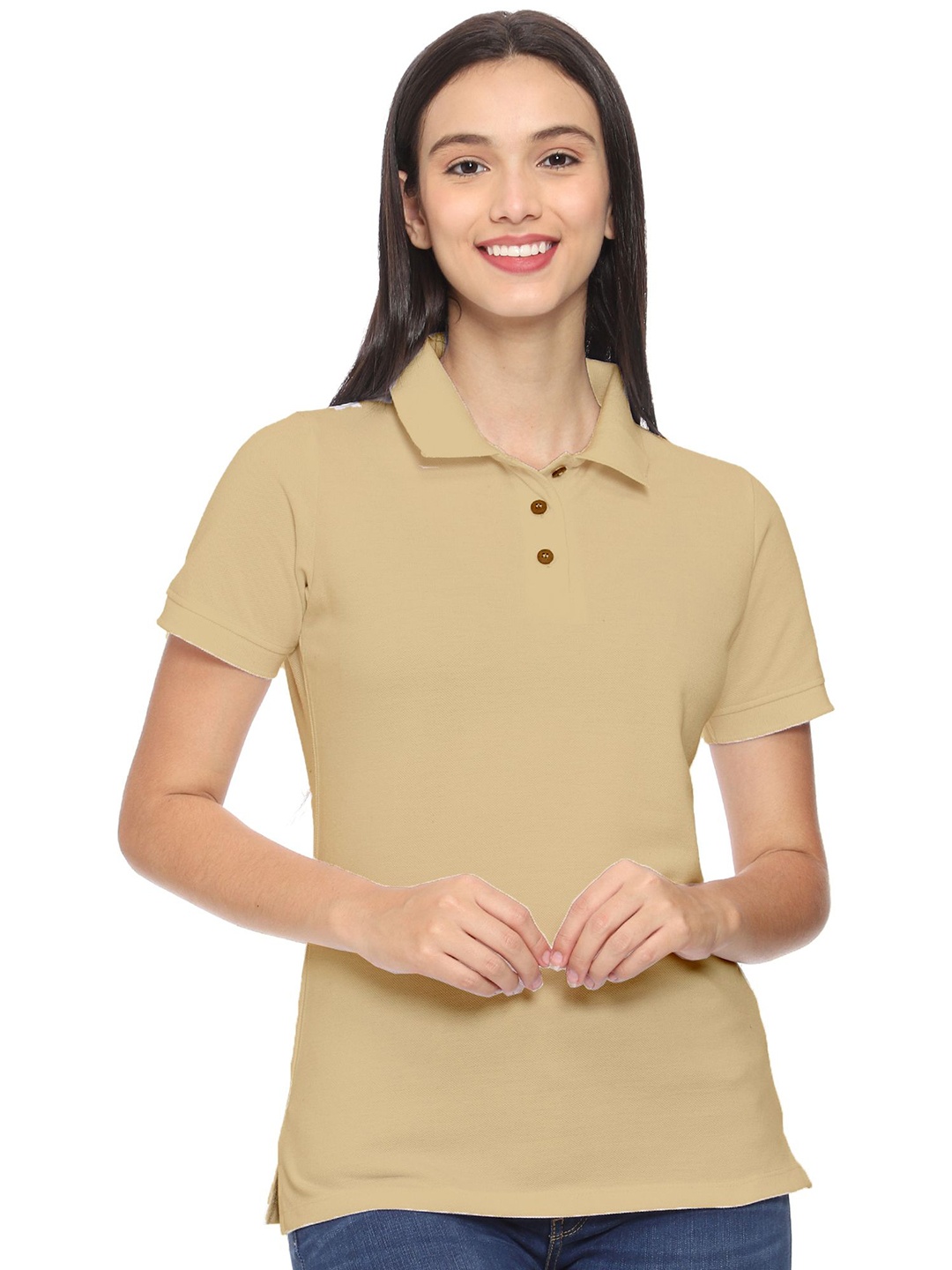 

ROARERS Women Polo Collar T-shirt, Beige