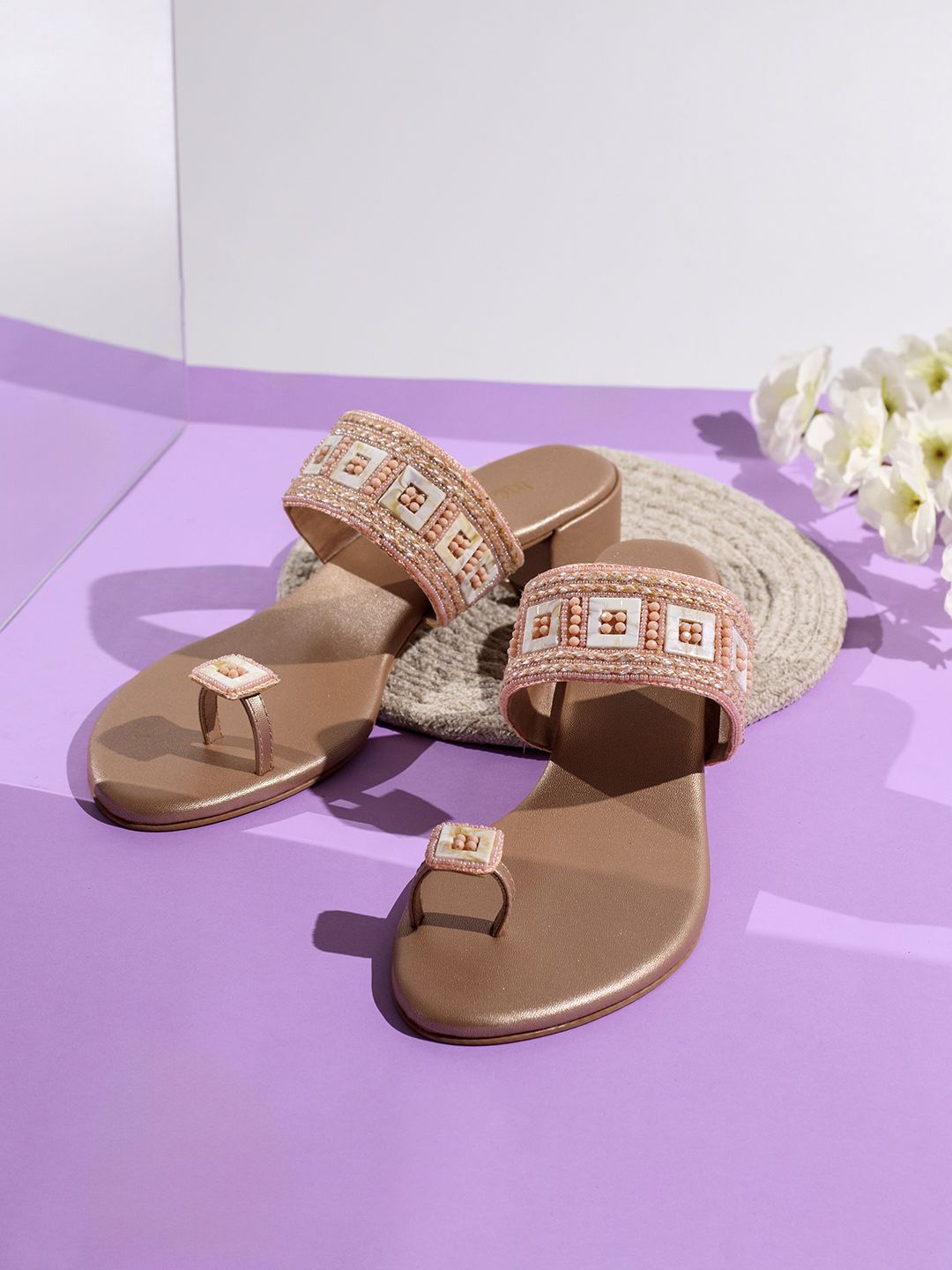 

Inc 5 Printed Ethnic Block Sandals, Rose gold