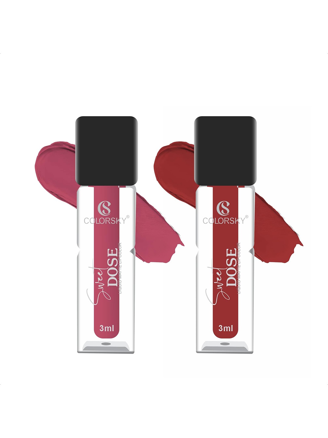 

COLORSKY Sweet Dose Set Of 2 Long Lasting Matte Liquid Lipstick - 3 ml Each, Maroon