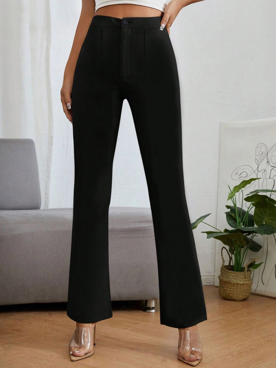 

BAESD Women Relaxed Straight Leg High-Rise Trousers, Black