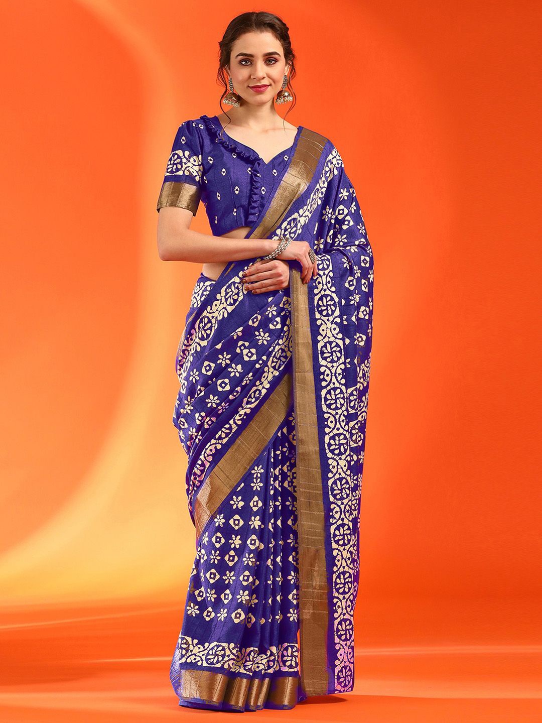 

Anouk Rustic Ethnic Motifs Zari Silk Blend Sungudi Saree, Purple