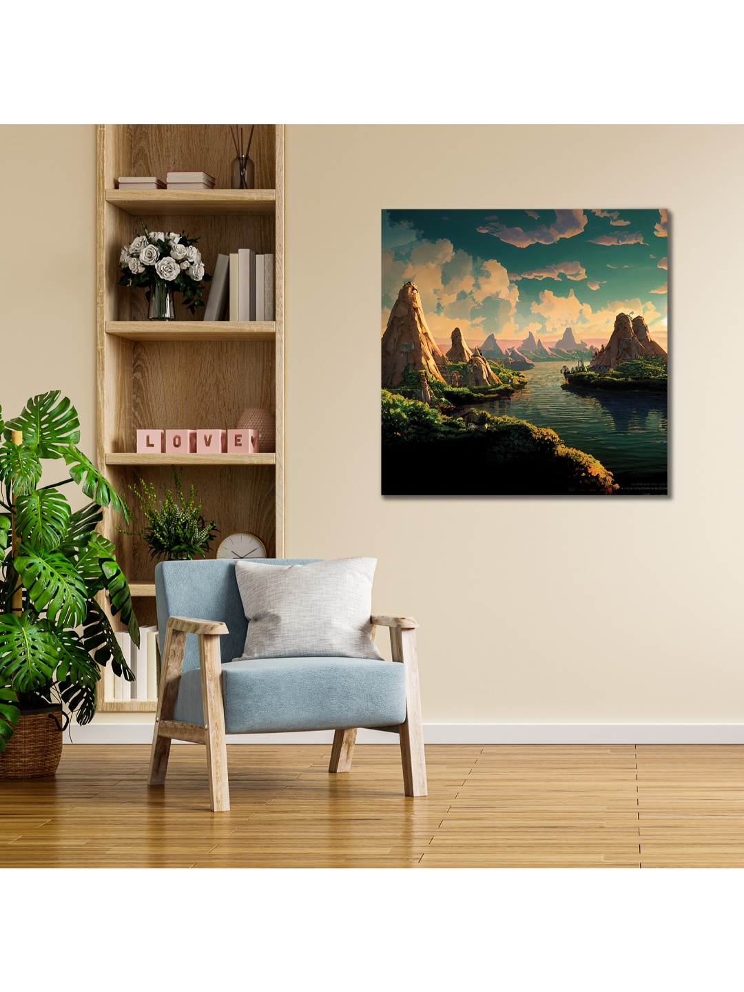 

CVANU Green & Beige Floral Canvas Painting Wall Art