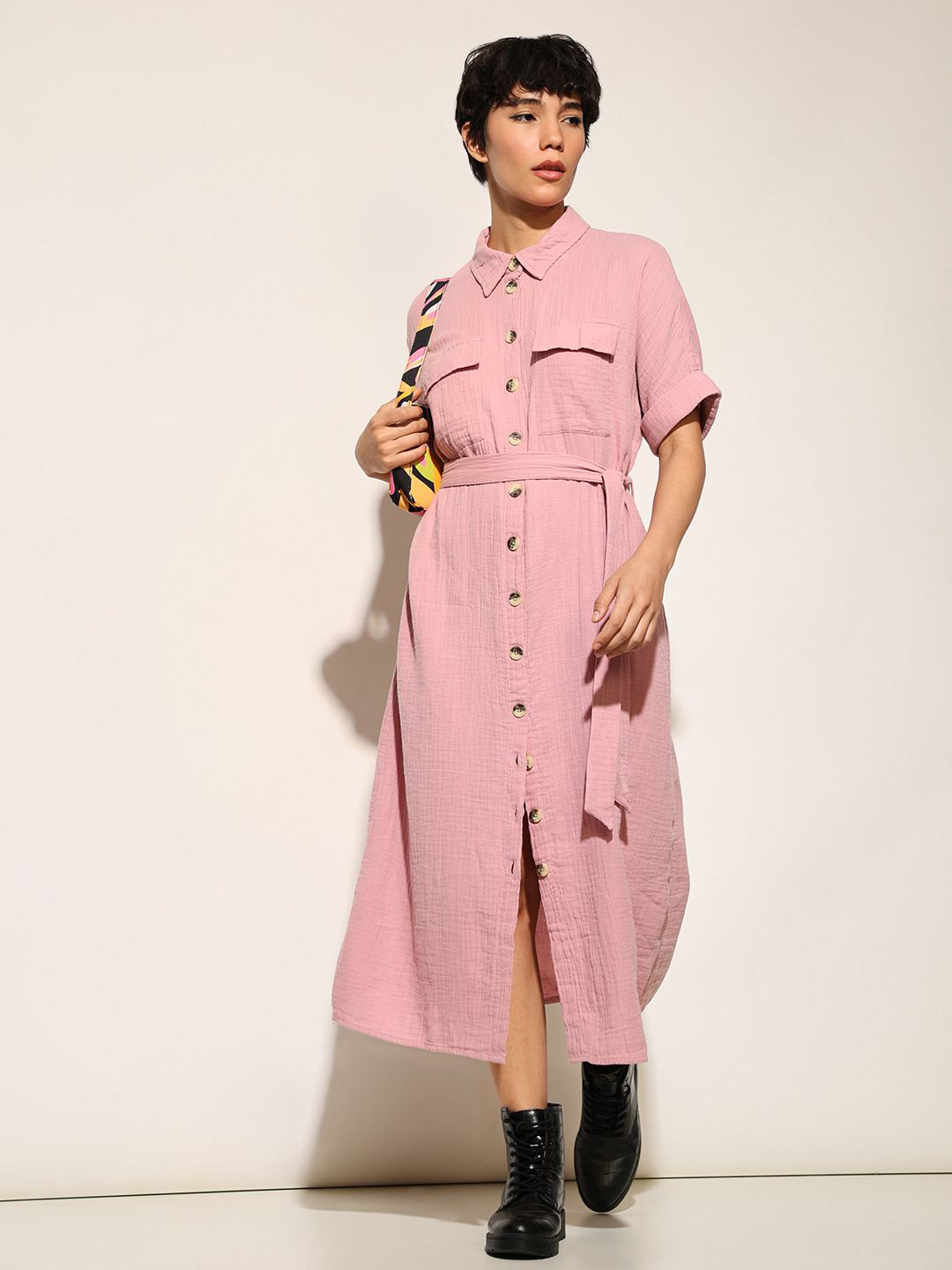 

ONLY Shirt Midi Dress, Pink