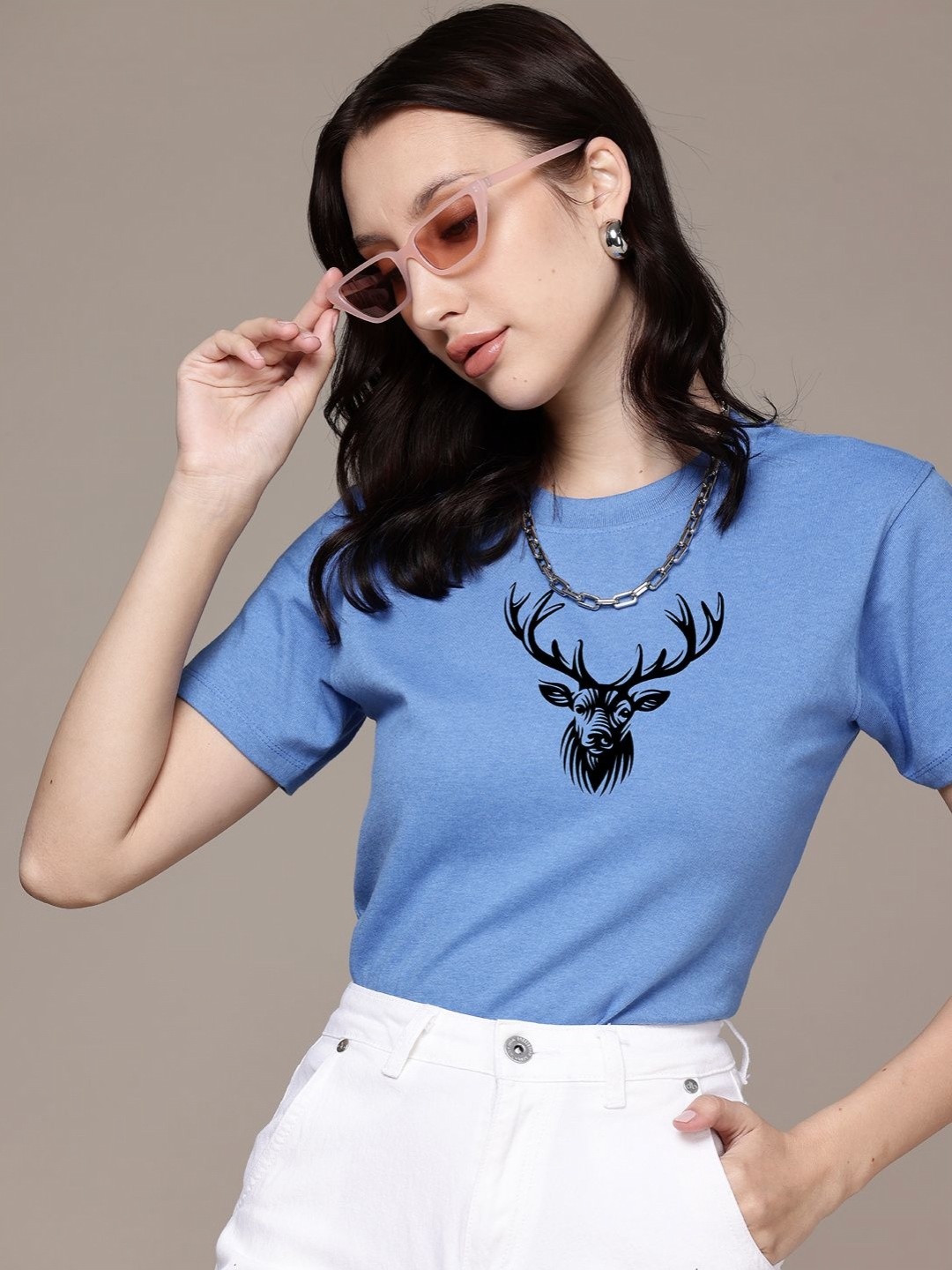 

Moda Rapido Women Printed Applique T-shirt, Blue