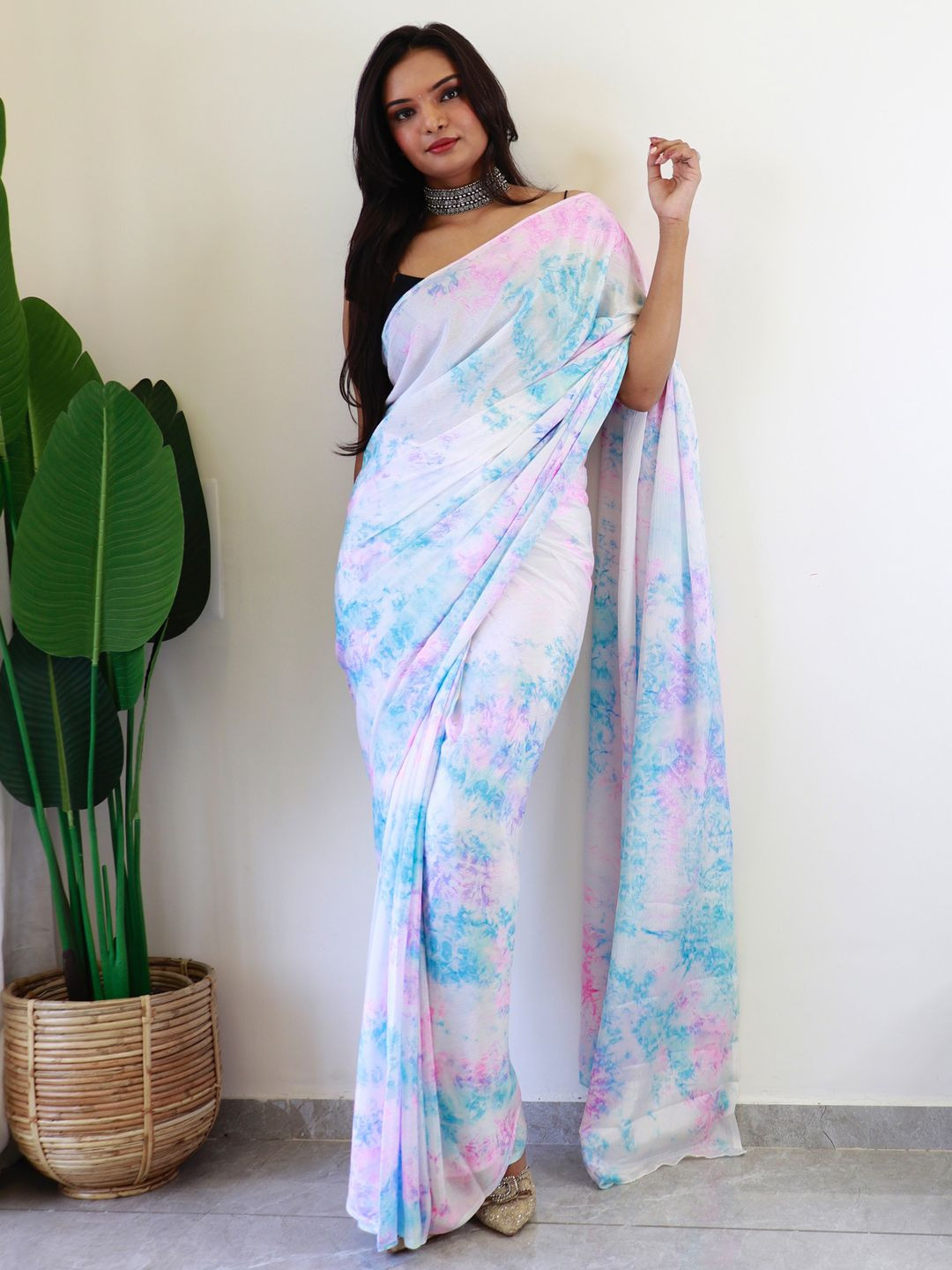 

Anouk Rustic Poly Chiffon Ready to Wear Saree, Blue