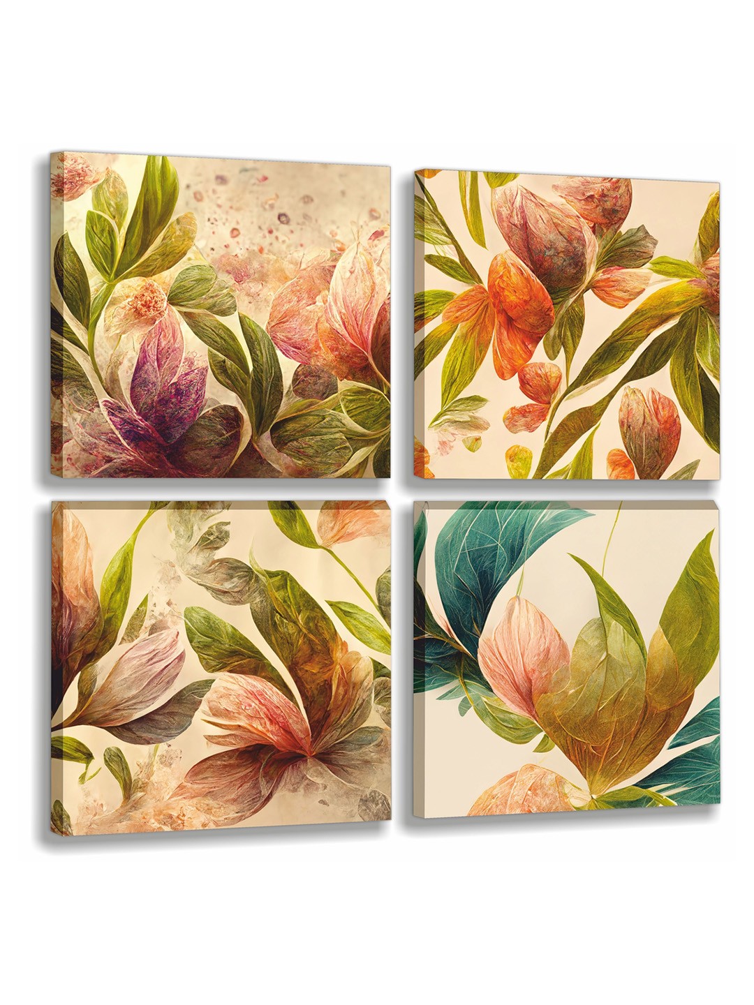 

CVANU Green 4 Piece Floral and Botanical Canvas Wall Art