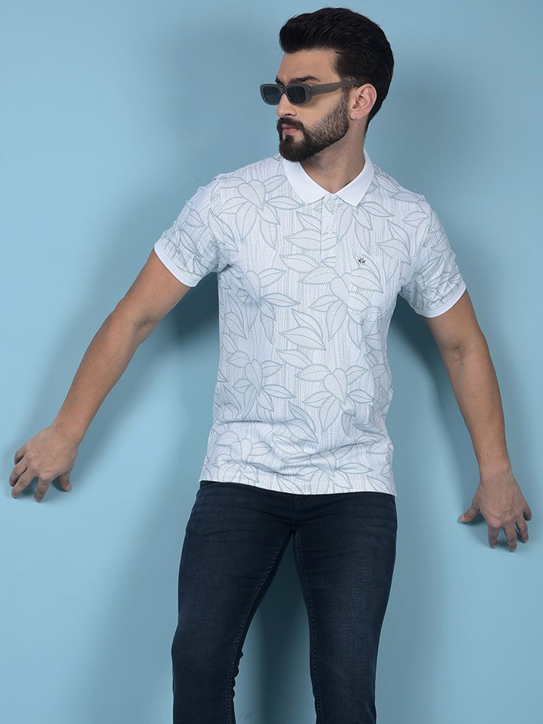 

Crimsoune Club Men Printed Polo Collar Pockets Slim Fit T-shirt, Blue