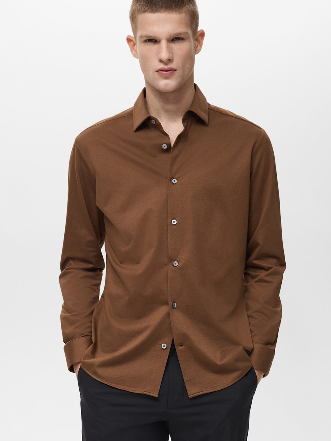 

MANGO MAN Comfort Non-Iron Casual Shirt, Brown