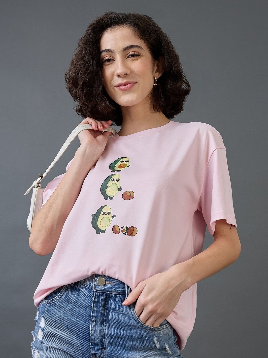 

Mast & Harbour Women Printed Raw Edge T-shirt, Pink