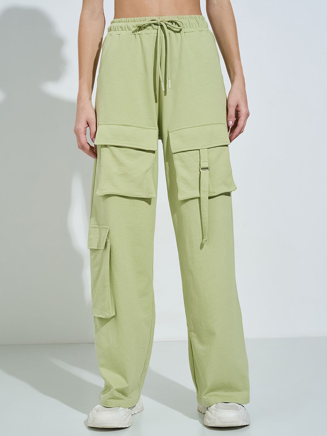 

Ajile by Pantaloons Women Straight Fit Pure Cotton Track Pants, Olive