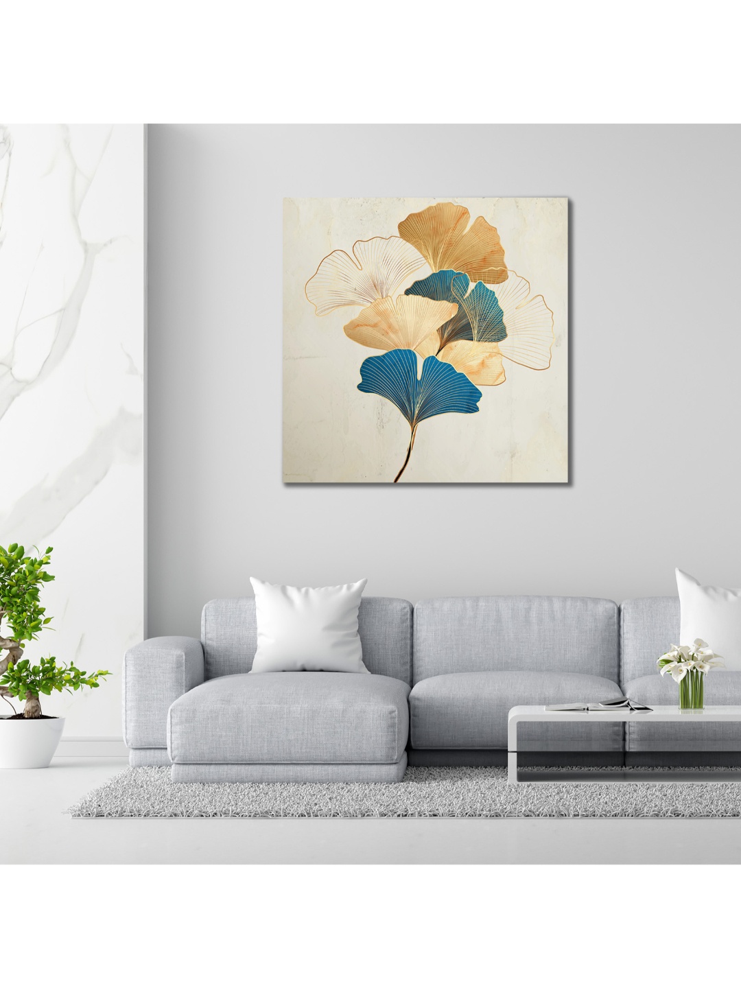 

CVANU Blue & Beige Floral Canvas Painting Wall Art