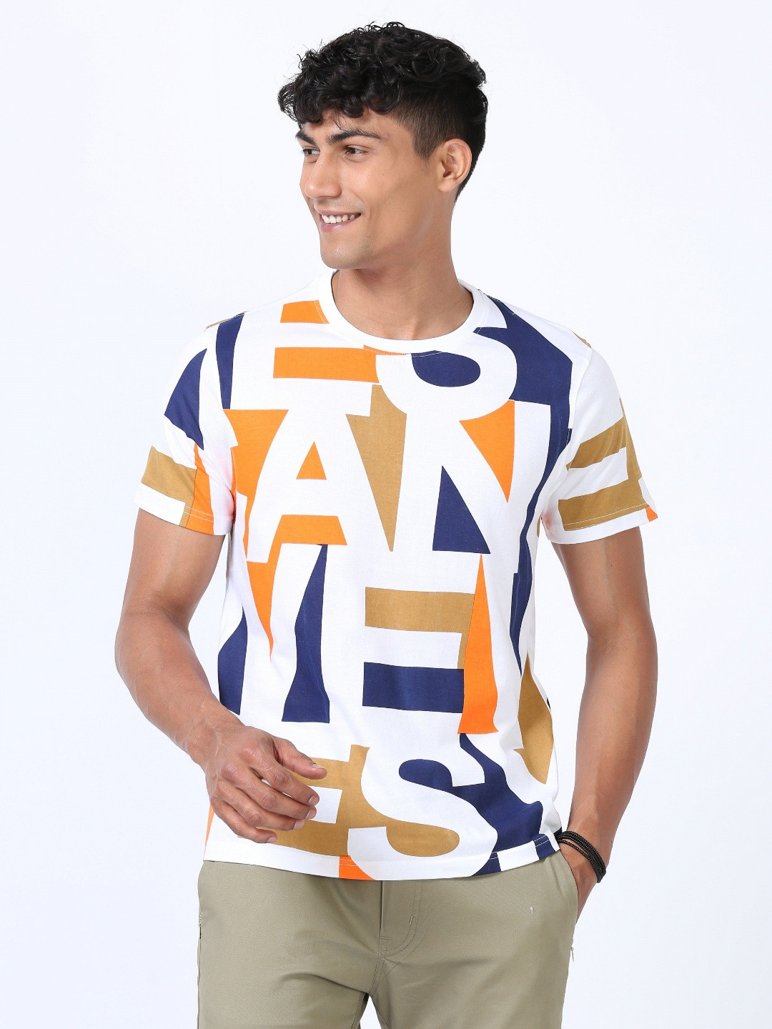 

Quco Men Graphic Printed Biowashed Round Neck Cotton Tshirt, White