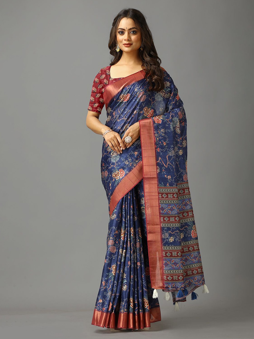 

NIRMAL CREATION Floral Zari Saree, Blue