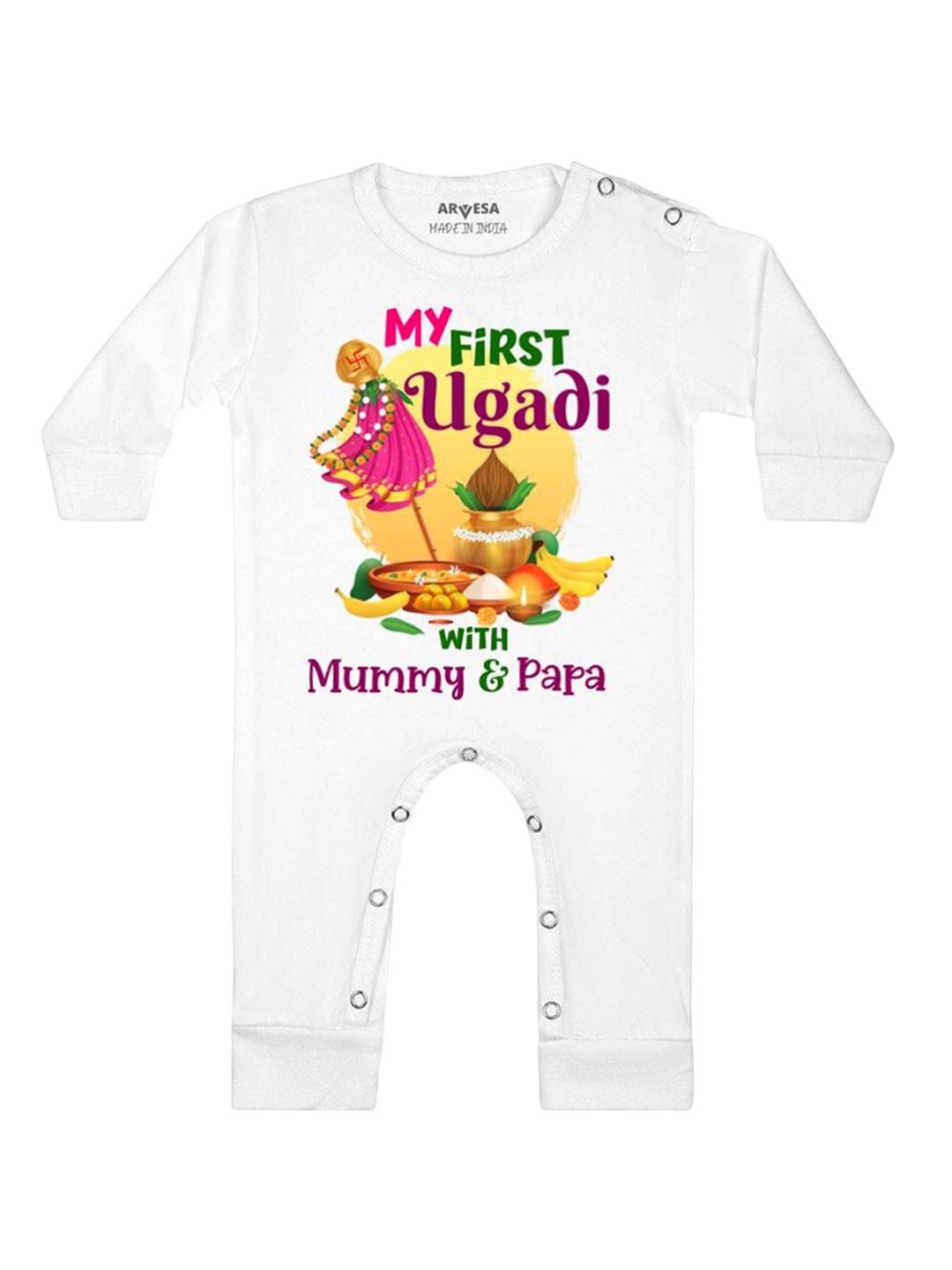 

Arvesa First Ugadi Printed Baby Romper, White