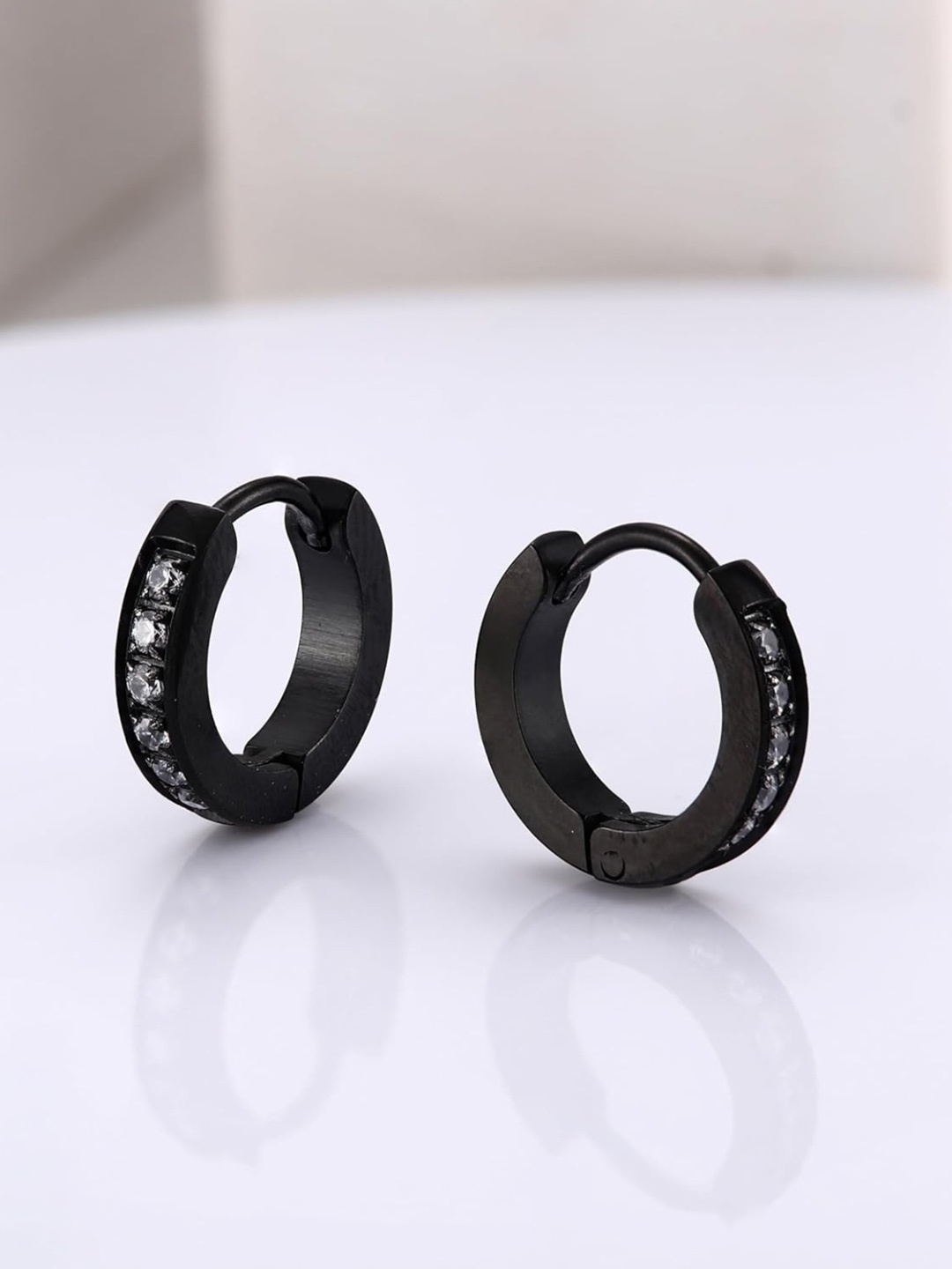 

The Roadster Lifestyle Co. Unisex Stainless Steel Cubic Zirconia Studded Hoop Earrings, Black