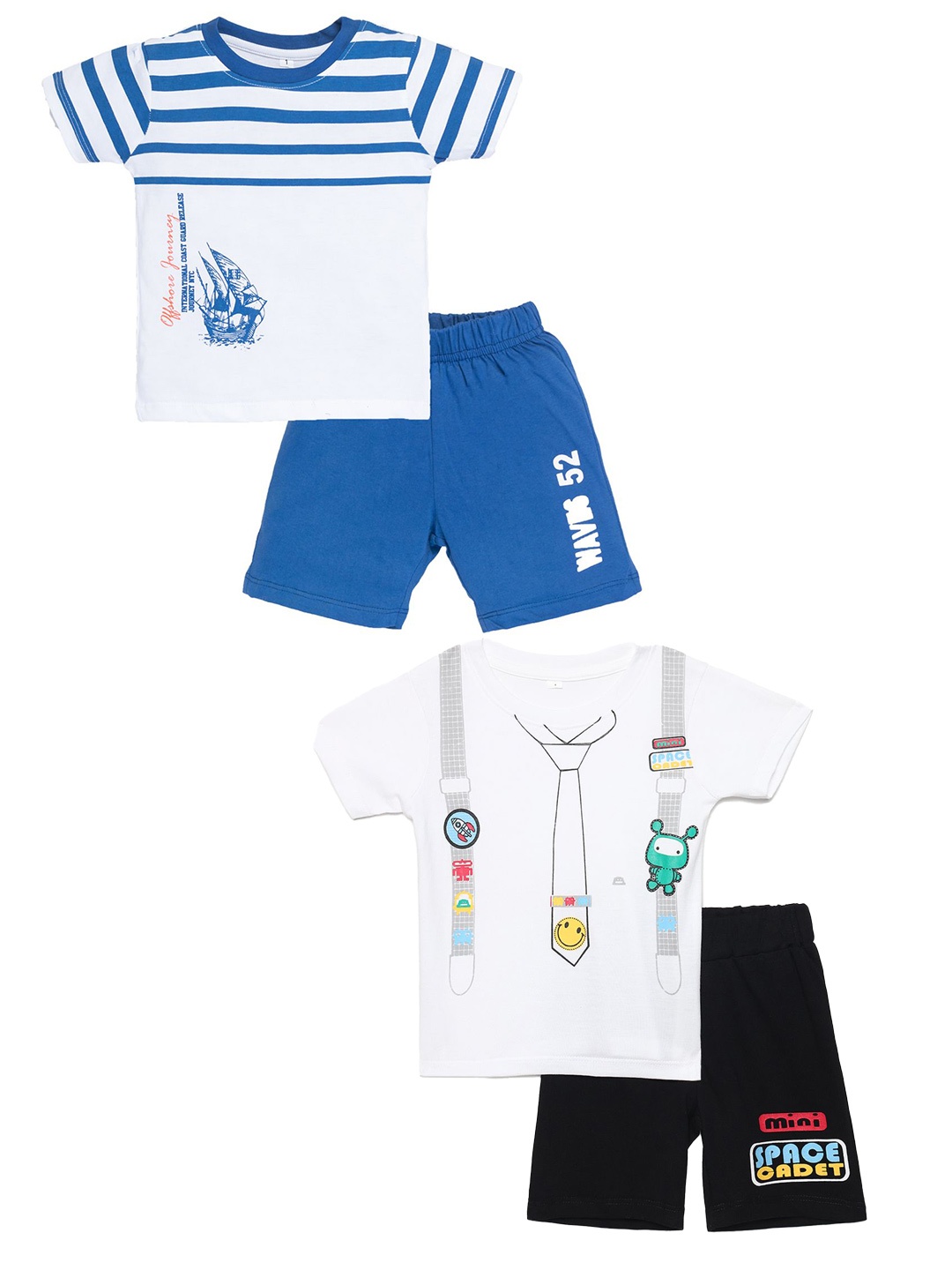 

YK Boys Pack Of 2 Printed Pure Cotton T-shirt With Shorts, White