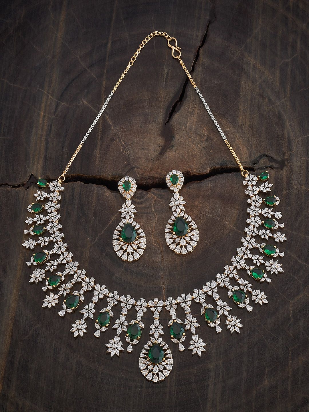 

Kushal's Fashion Jewellery Green Rhodium Gold-Plated CZ Party Jewellery Set