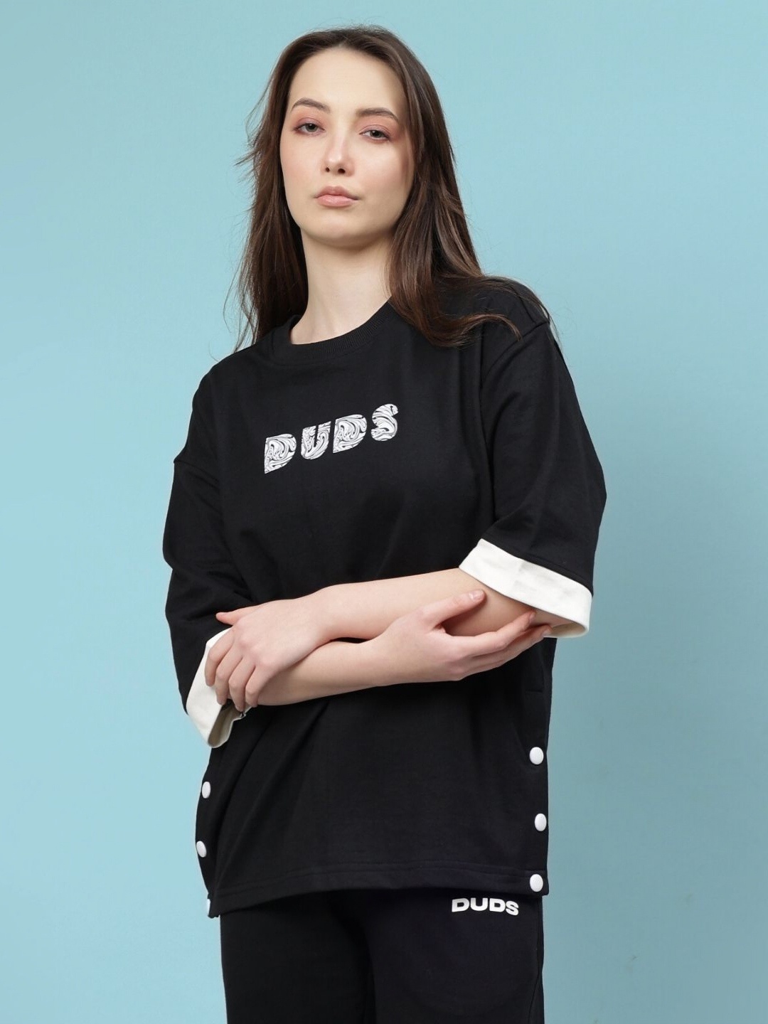 

WEARDUDS Women Applique T-shirt, Black