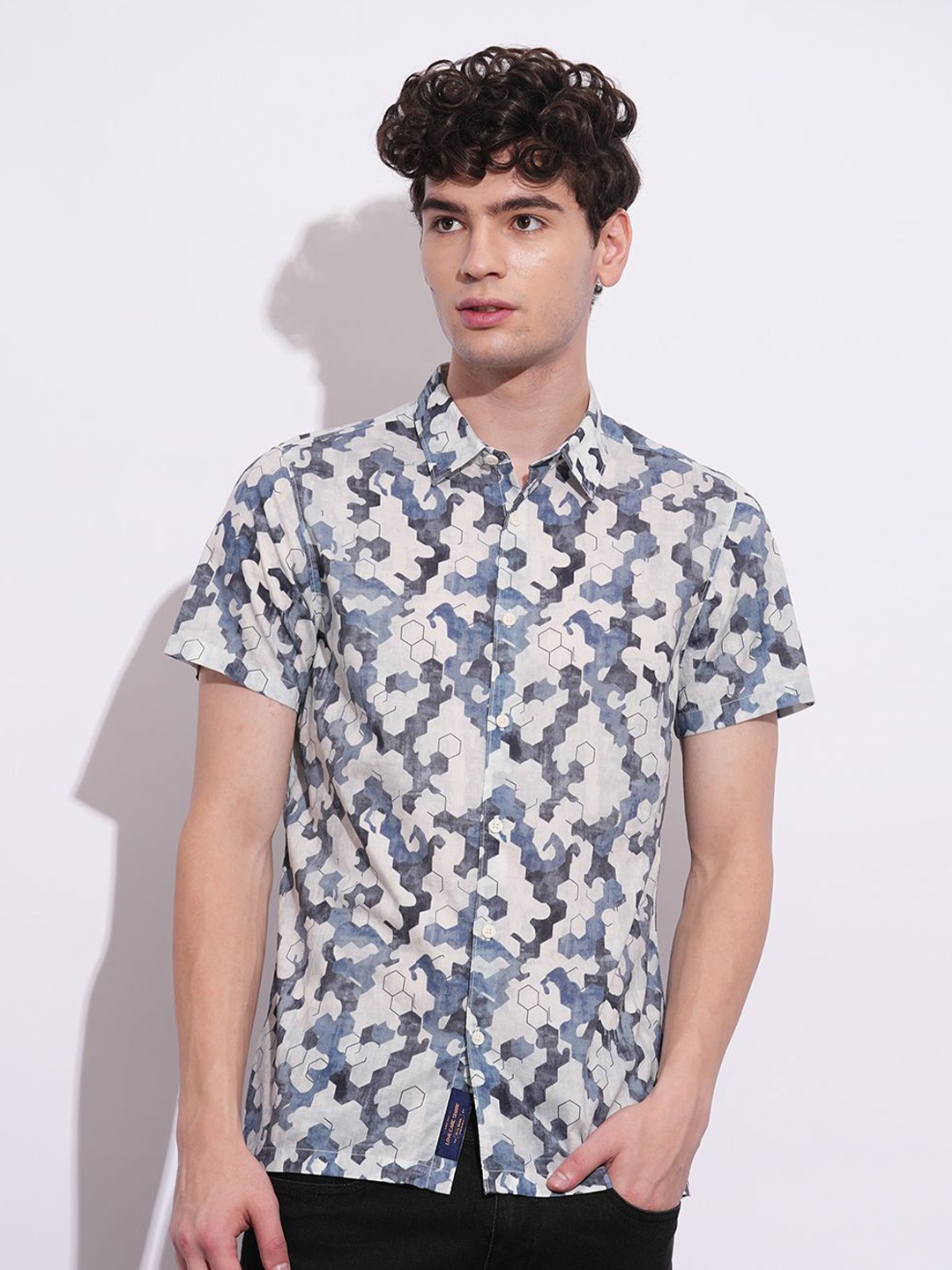 

Being Human Men Classic Slim Fit Opaque Printed Casual Shirt, Navy blue