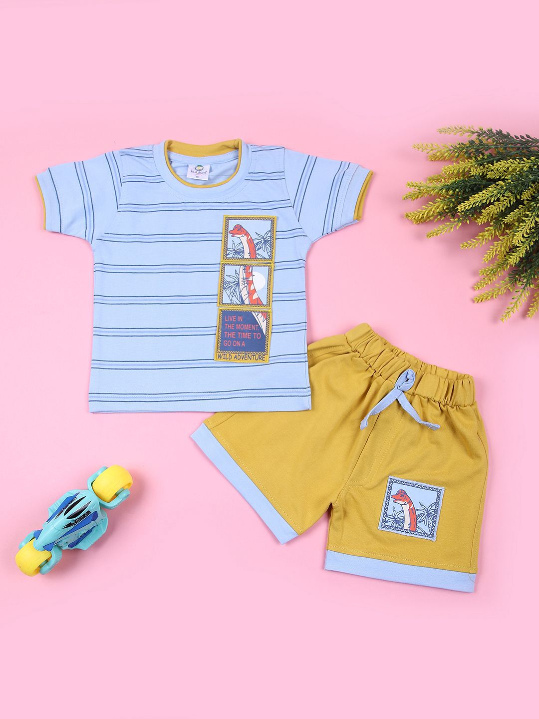 

V-Mart Infants Printed Pure Cotton T-shirt With Shorts, Blue