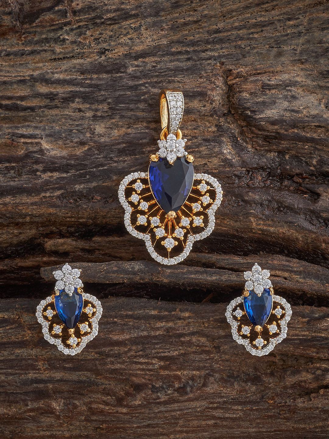 

Kushal's Fashion Jewellery Sapphire Rhodium Gold-Plated CZ Party Pendant Set