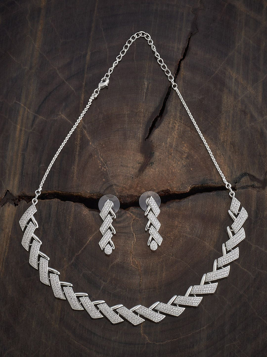 

Kushal's Fashion Jewellery Rhodium-Plated Party Zircon Necklace, Silver