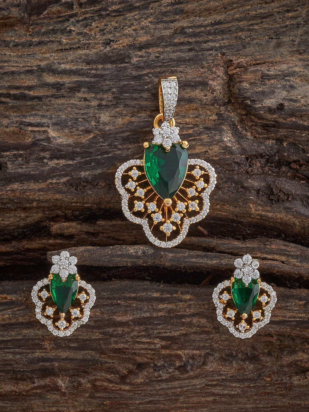 

Kushal's Fashion Jewellery Rhodium Gold-Plated CZ Party Pendant Set