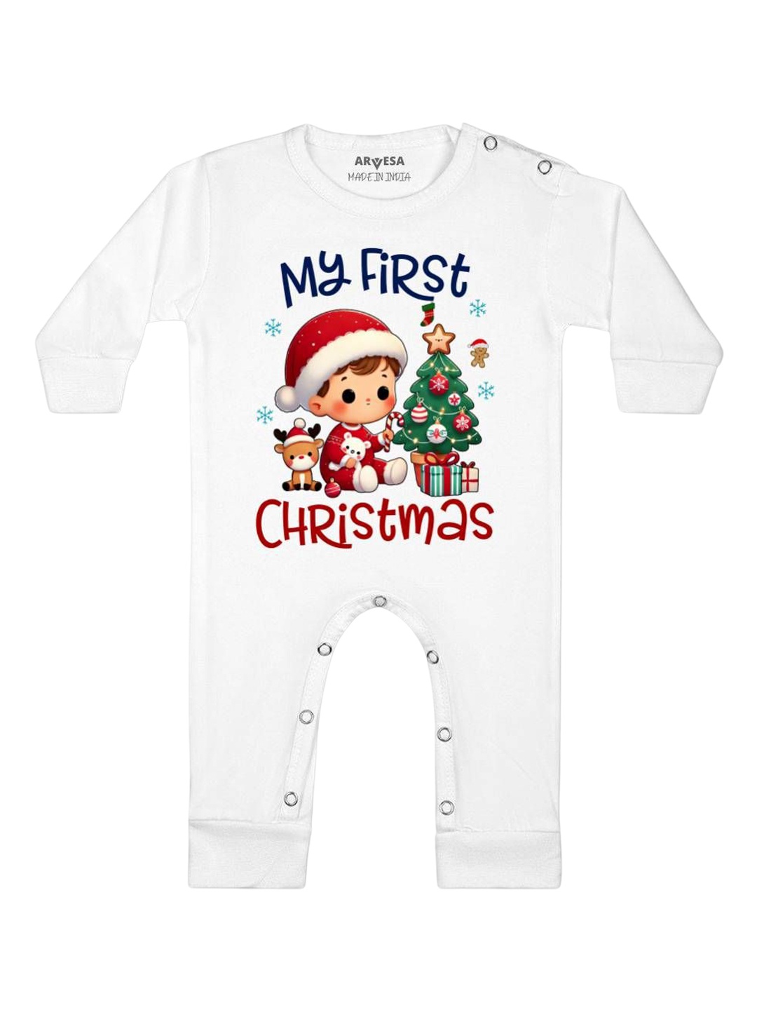 

Arvesa First Christmas Printed Baby Romper, White