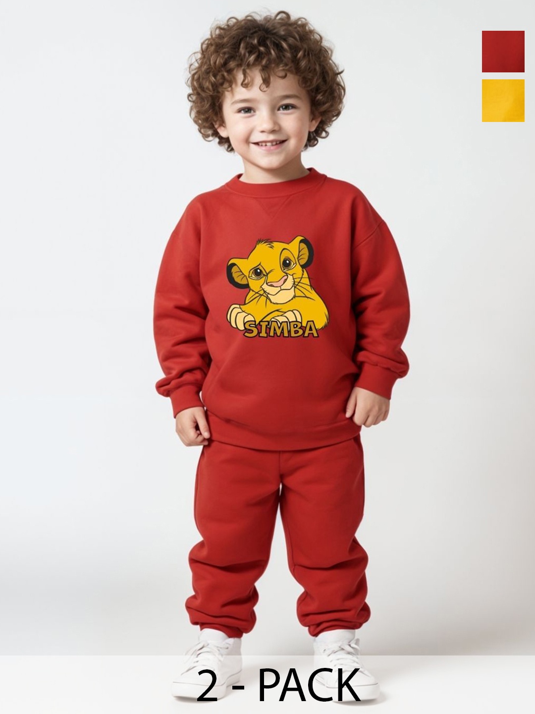 

Minicult Unisex Kids Pack of 2 Printed Pure Cotton Sweatshirt and Joggers, Red