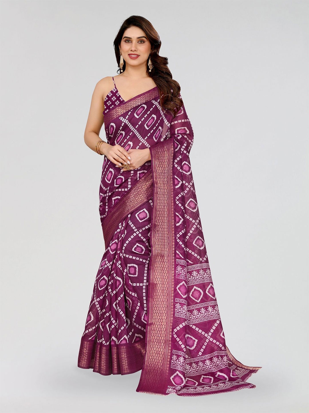 

Moda Rapido Bandhani Zari Saree, Purple