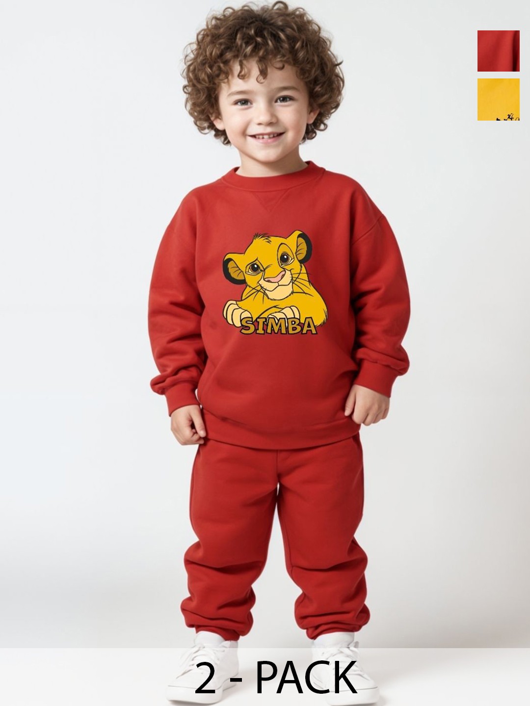 

Minicult Kids Pack Of 2 Simba Graphic Printed Pure Cotton Sweatshirt With Pyjamas, Red
