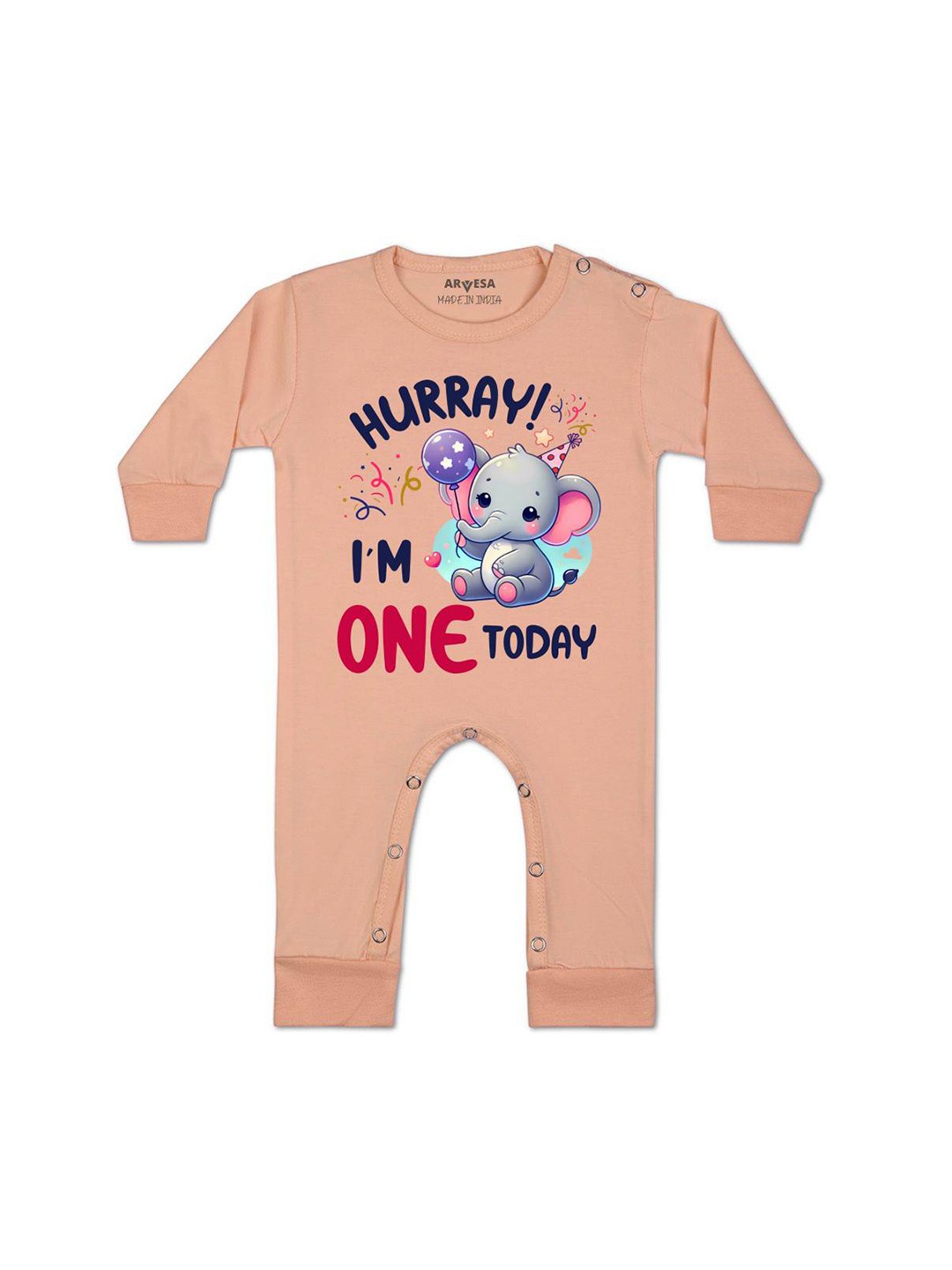 

Arvesa One Month Baby Boy Printed Baby Romper, Peach