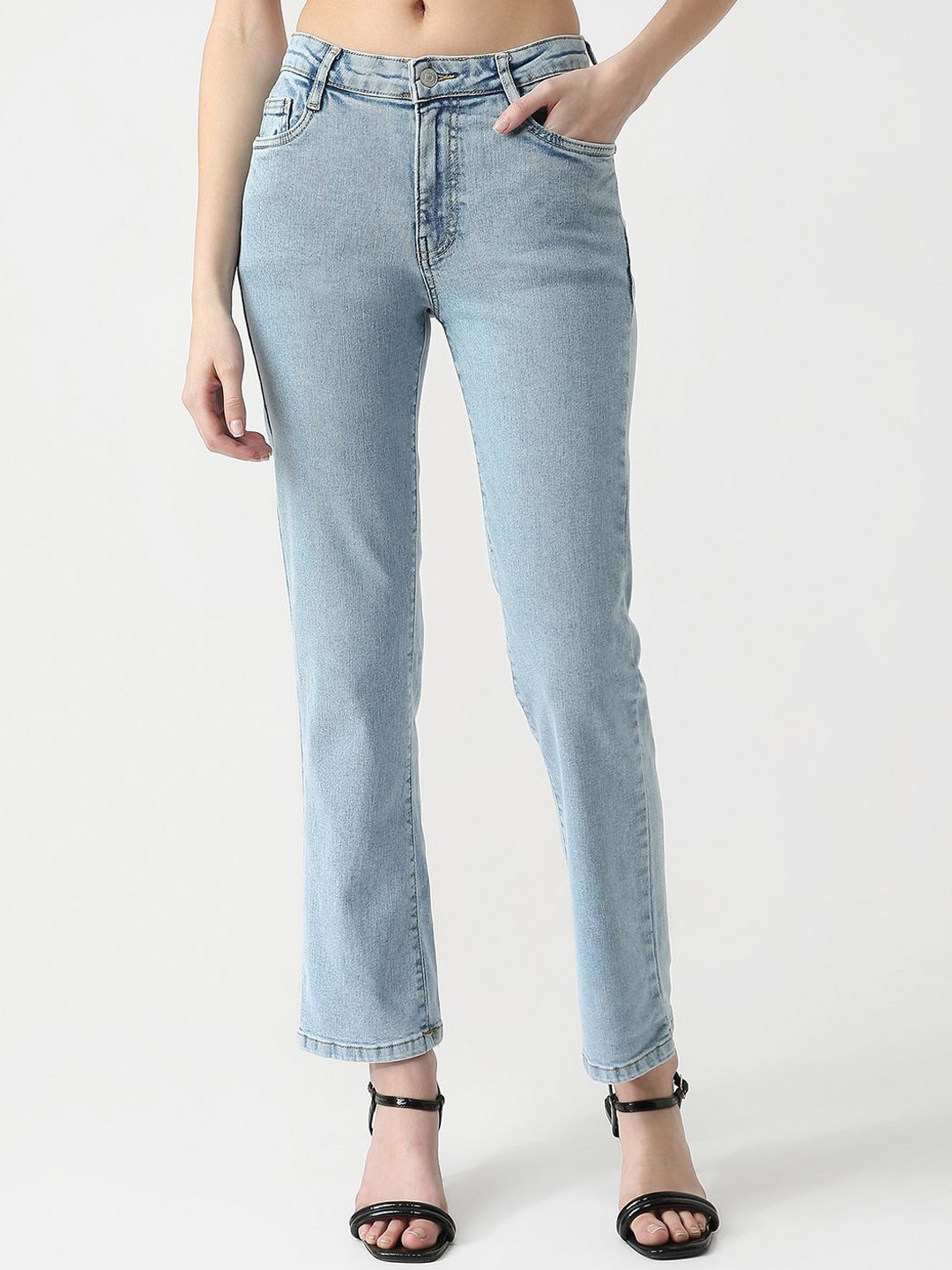 

Kraus Jeans Women Straight Fit High-Rise Light Fade Jeans, Blue