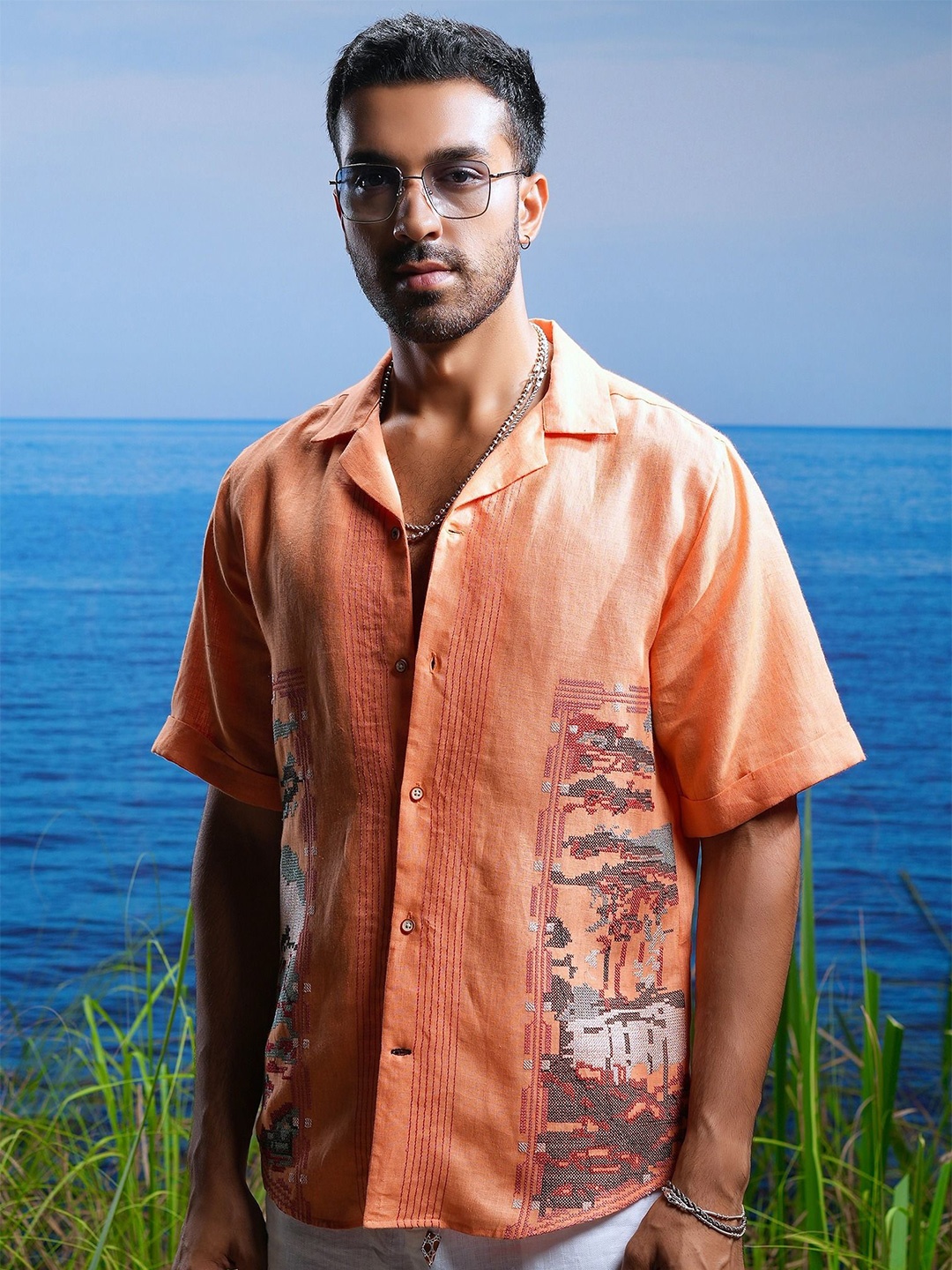 

ASUKA Men Opaque Printed Casual Shirt, Orange