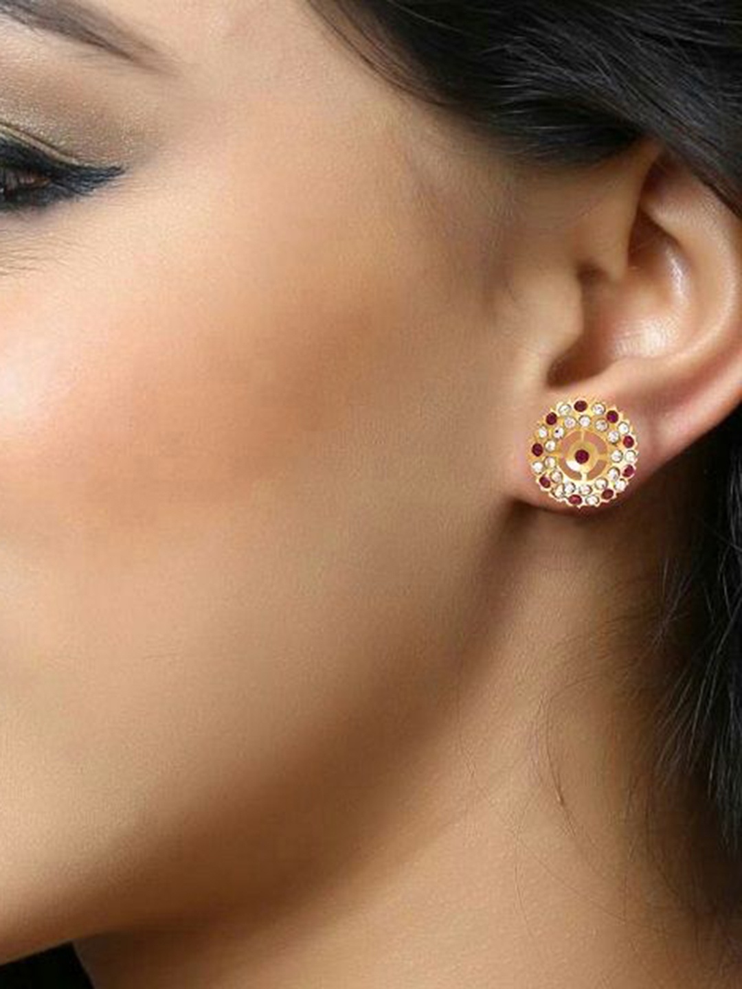 

DIVASTRI Gold-Plated Cubic Zirconia Studded Contemporary Shaped Studs