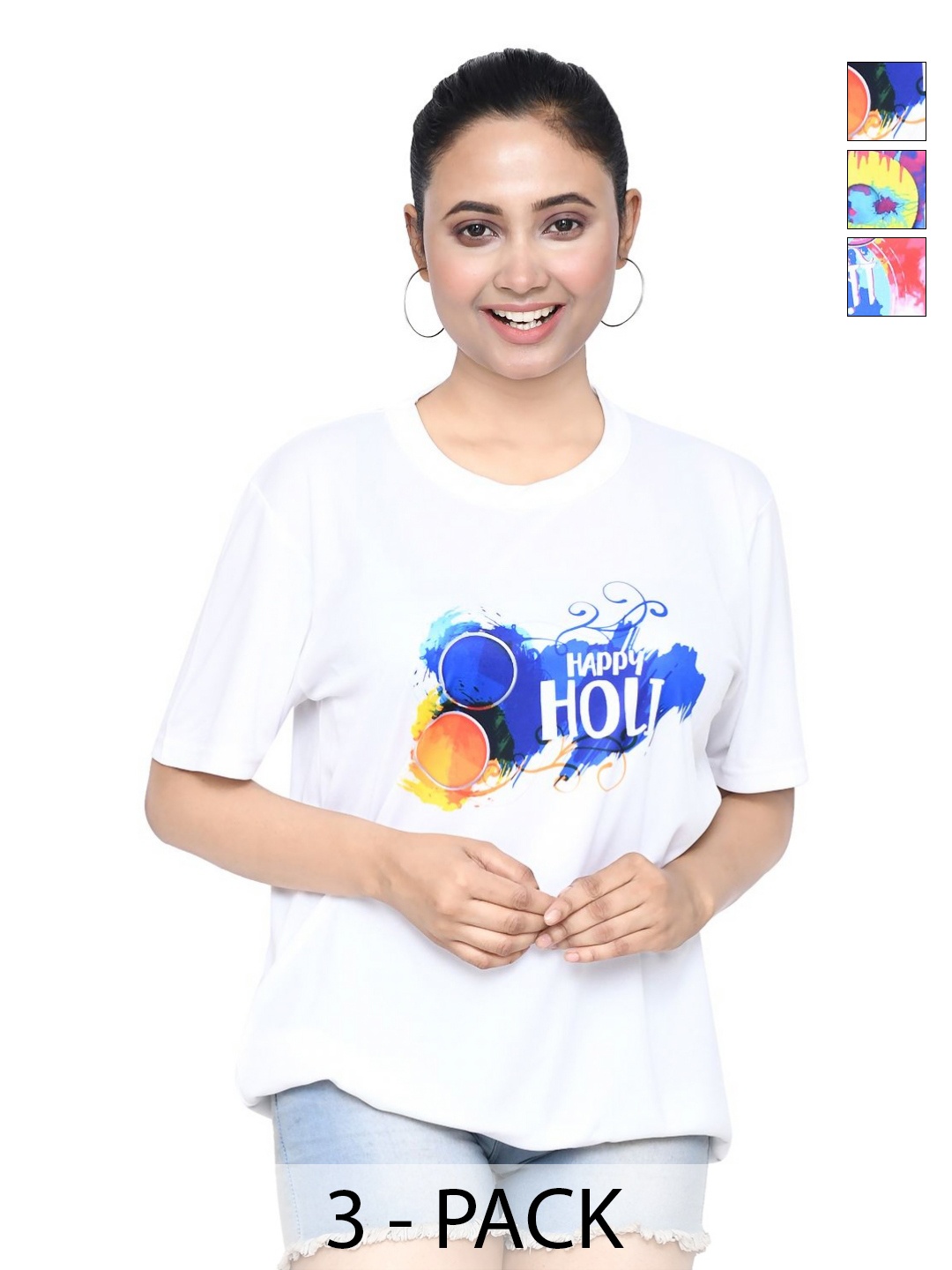 

RAPL Women 3 Printed Applique T-shirt, White