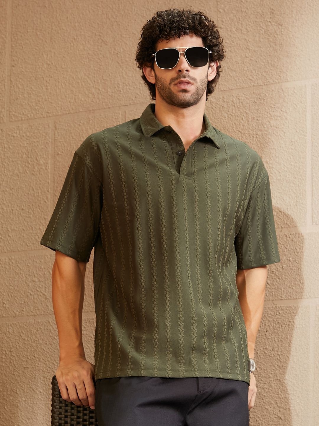 

Campus Sutra Men Polo Collar Cut Outs T-shirt, Green