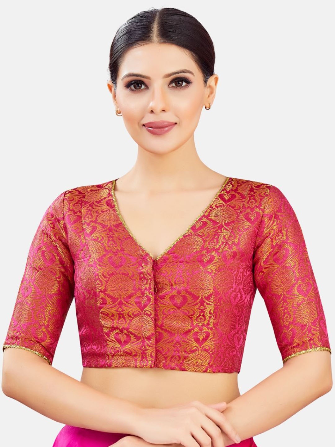 

Studio Shringaar Brocade V-Neck Saree Blouse, Pink