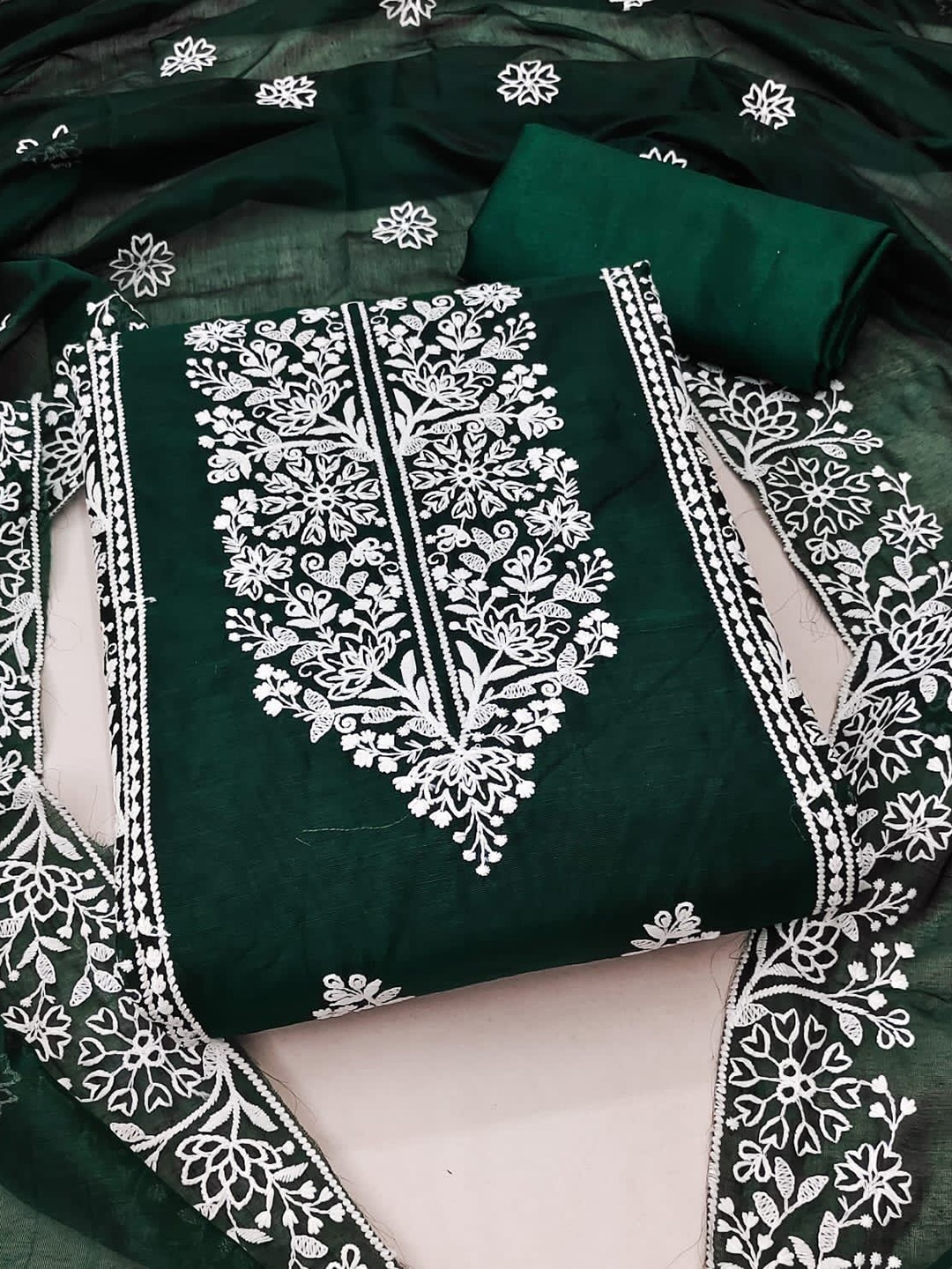 

Rangtulika Floral Embroidered Unstitched Dress Material, Green