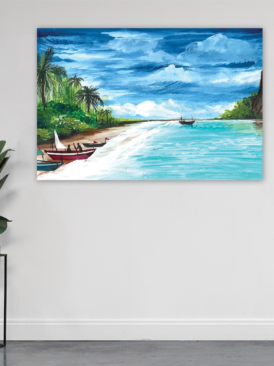 

CVANU White & Blue Floral Canvas Painting Wall Art