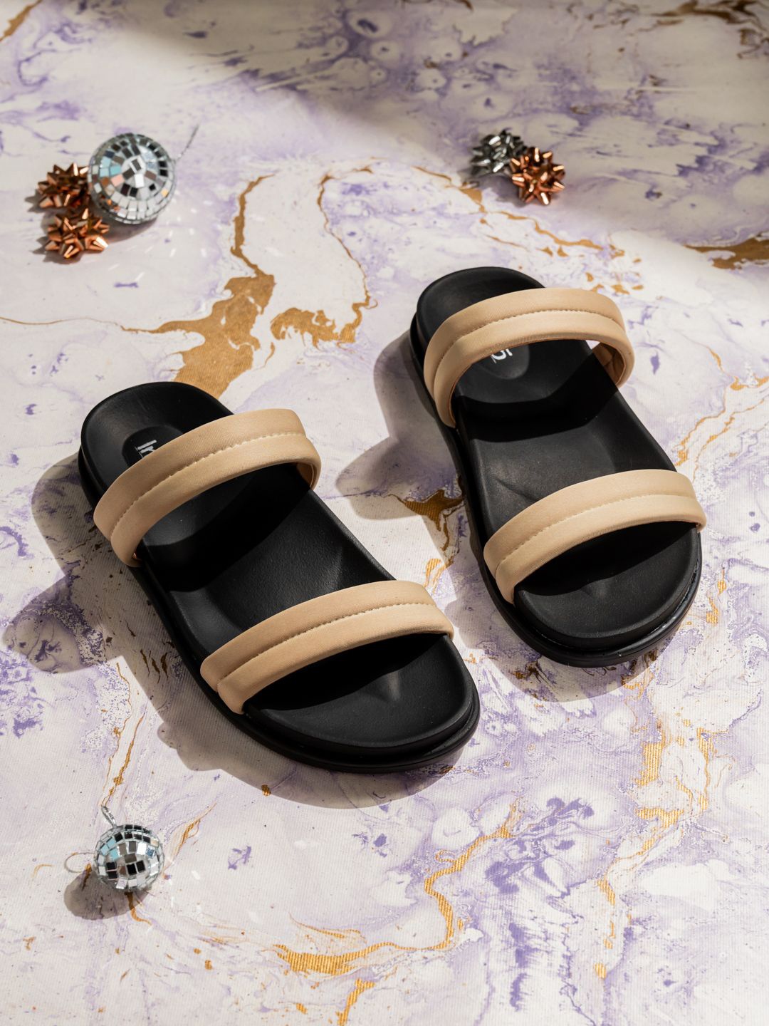 

Inc 5 Women Open Toe Flats with Buckles, Beige