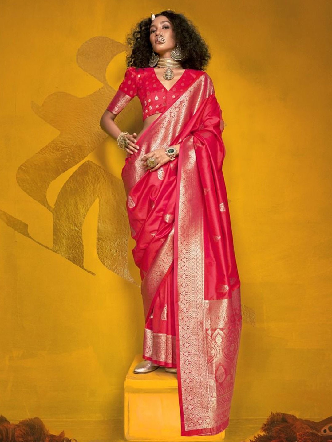 

Anouk Woven Design Zari Silk Blend Banarasi Saree, Pink