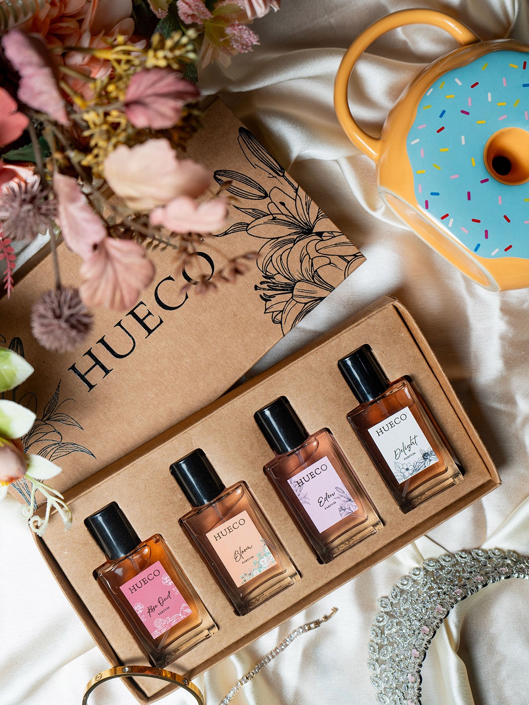 

HUECO Women Set Of 4 Bloom Eden Rose Oud And Delight Parfum - 25 ml Each, Brown