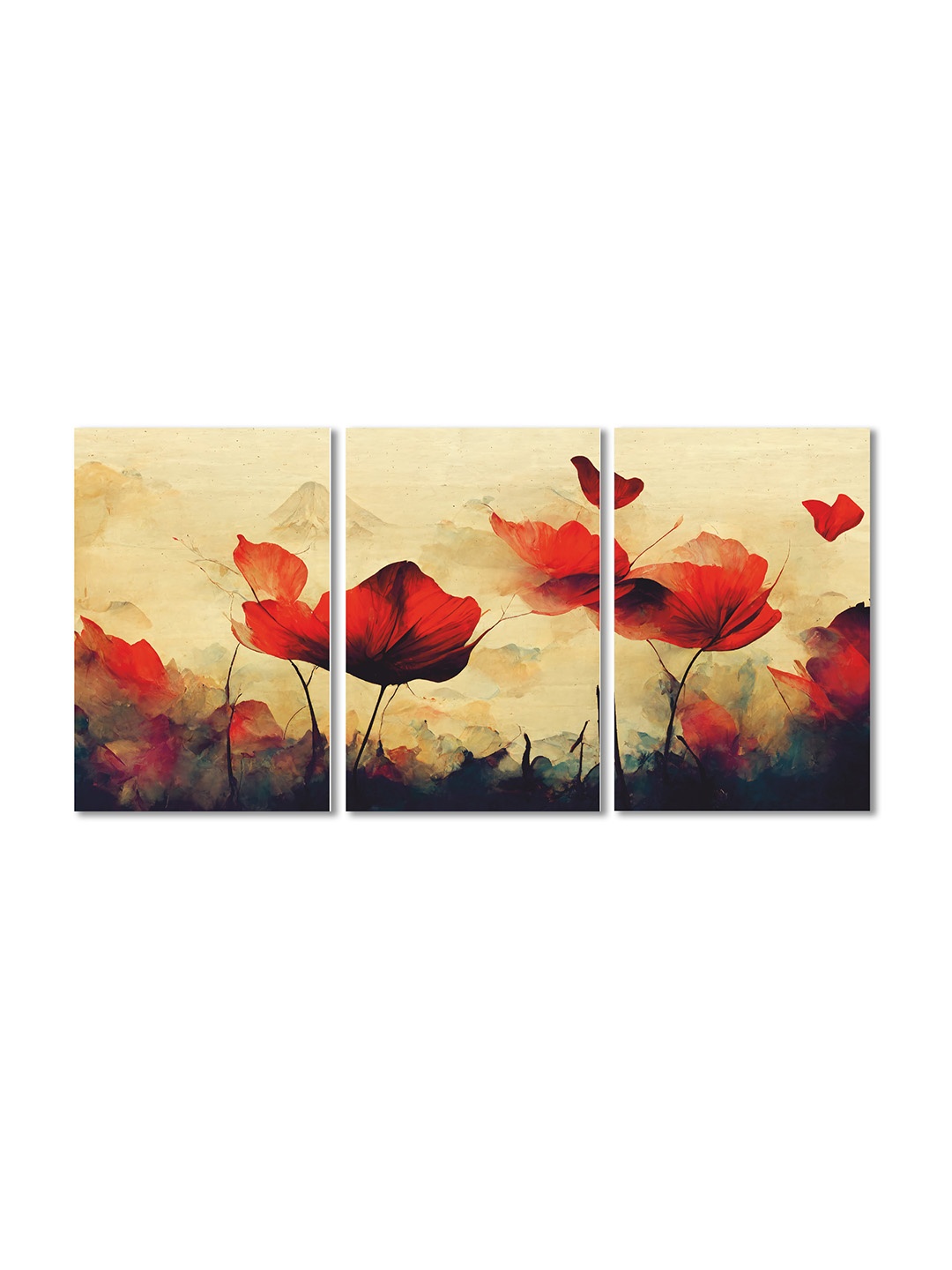 

CVANU Cream & Red 3 Pieces Canvas Floral Paintings Wall Art