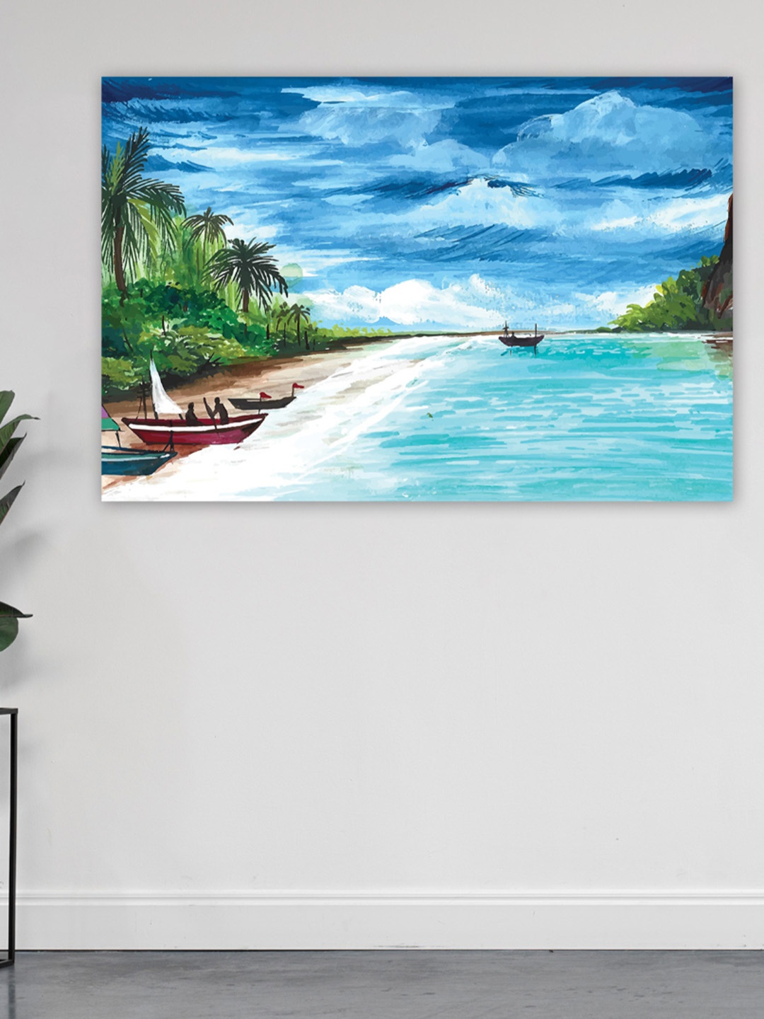 

CVANU Blue & White Abstract Rectangle Canvas Wall Art Painting