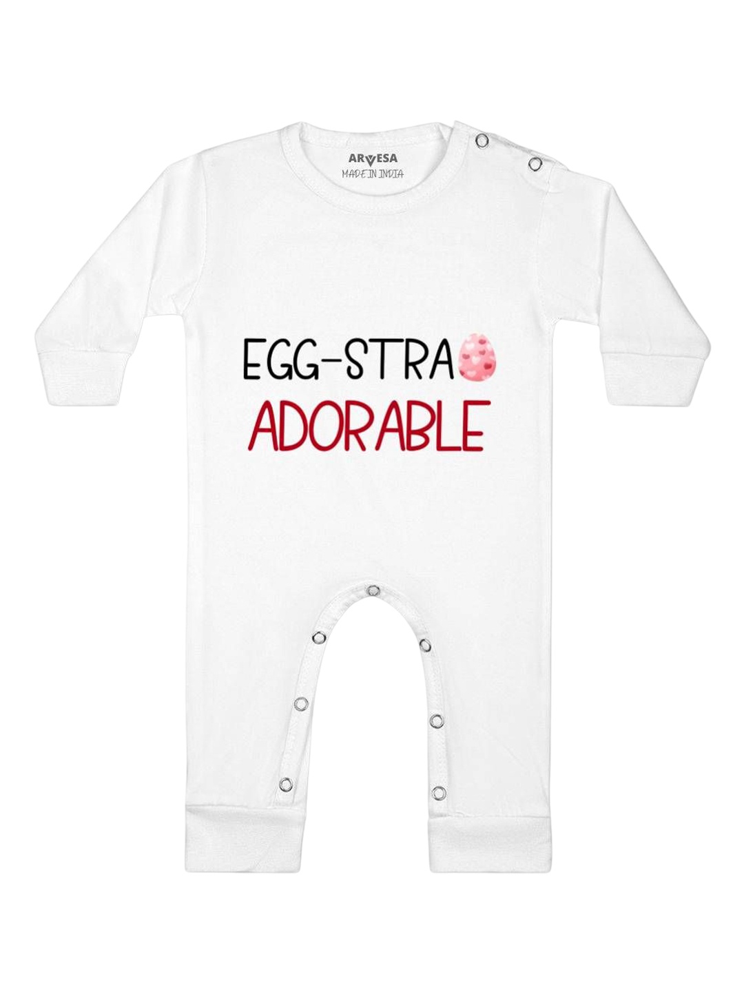 

Arvesa Egg-Stra Adorable Printed Baby Romper, White