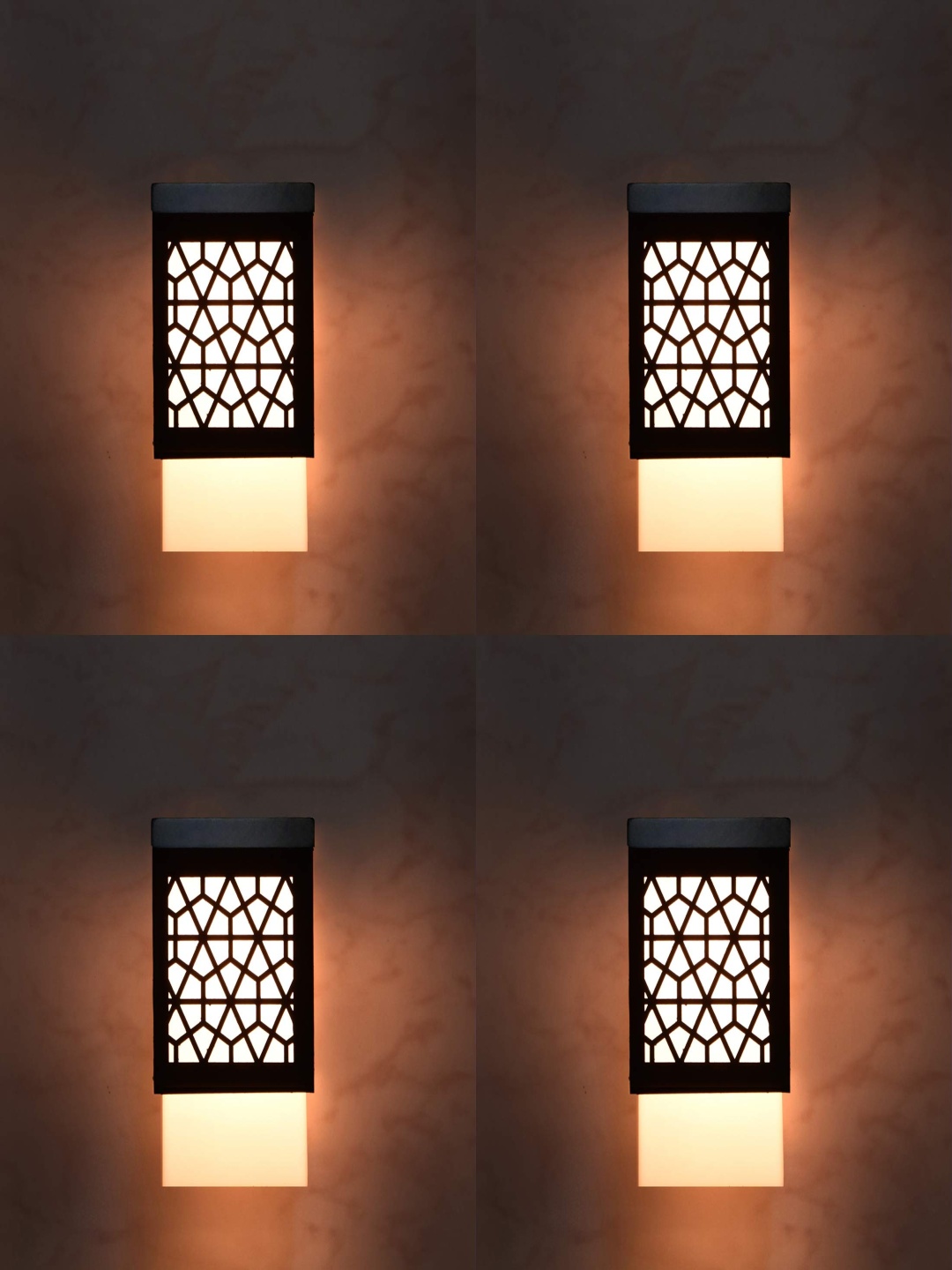 

Gojeeva Black and White 4 Pieces Textured Wooden Contemporary Square Shaped Wall Lamp
