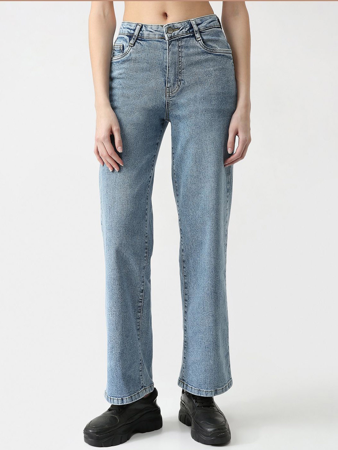 

Kraus Jeans Women Straight Fit High-Rise Light Fade Jeans, Blue