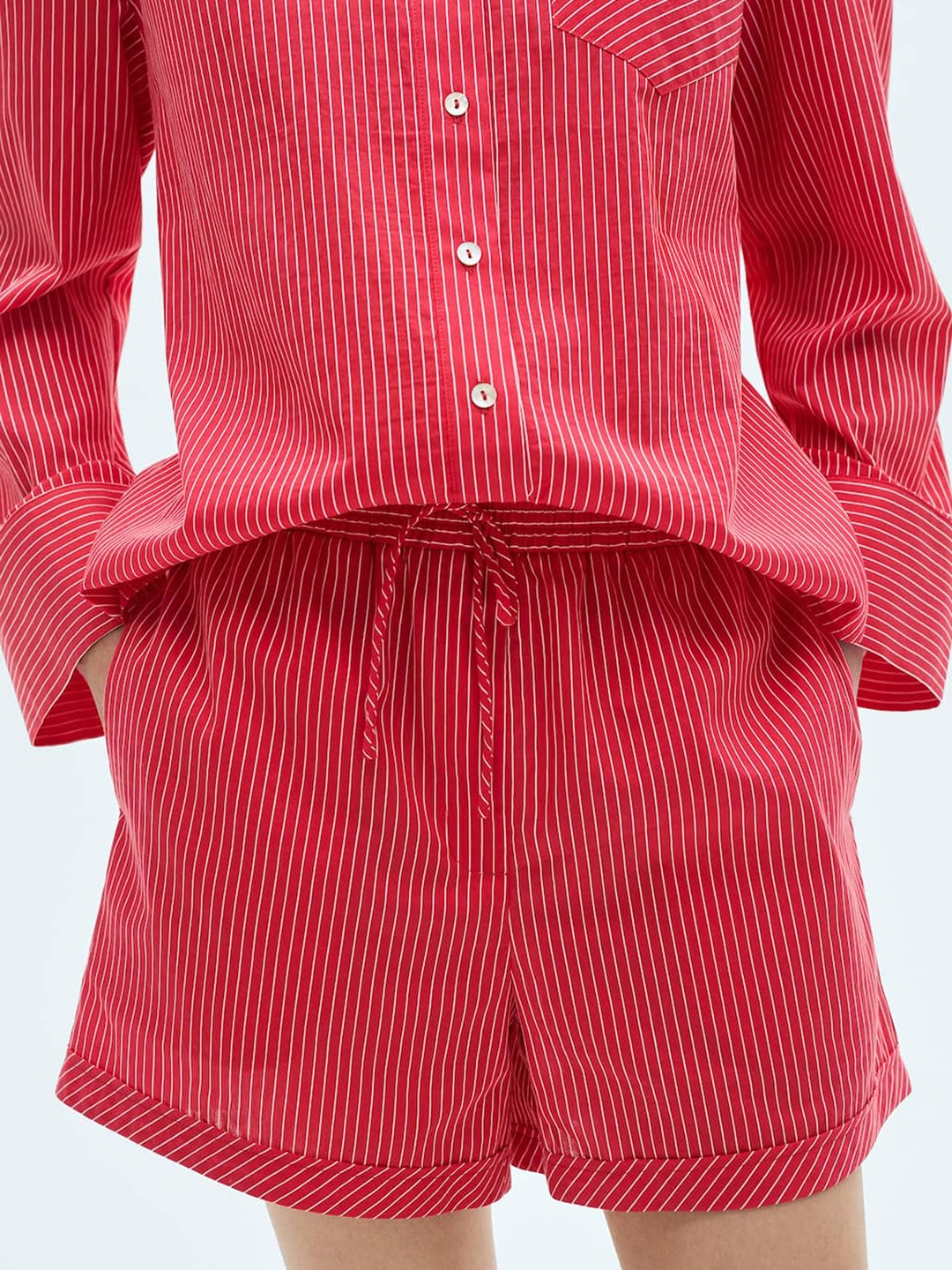 

MANGO Women Striped Shorts, Red